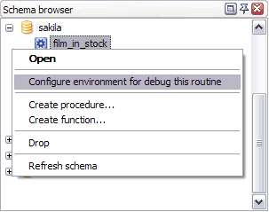 Debugger for MySQL: Configure Environment command